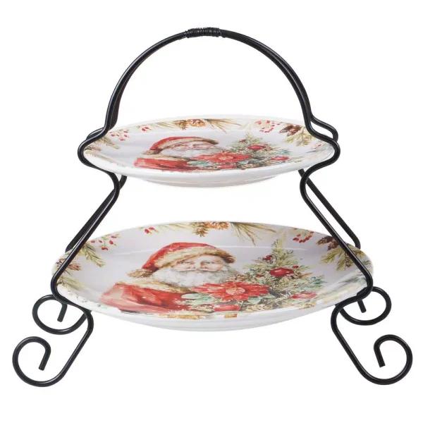 Certified International A Christmas Story 9 in. 2-Tier Earthenware Server