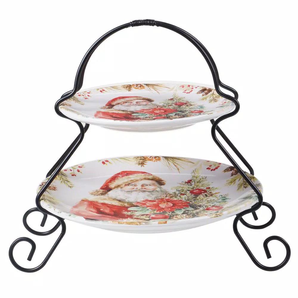 Certified International A Christmas Story 9 in. 2-Tier Earthenware Server