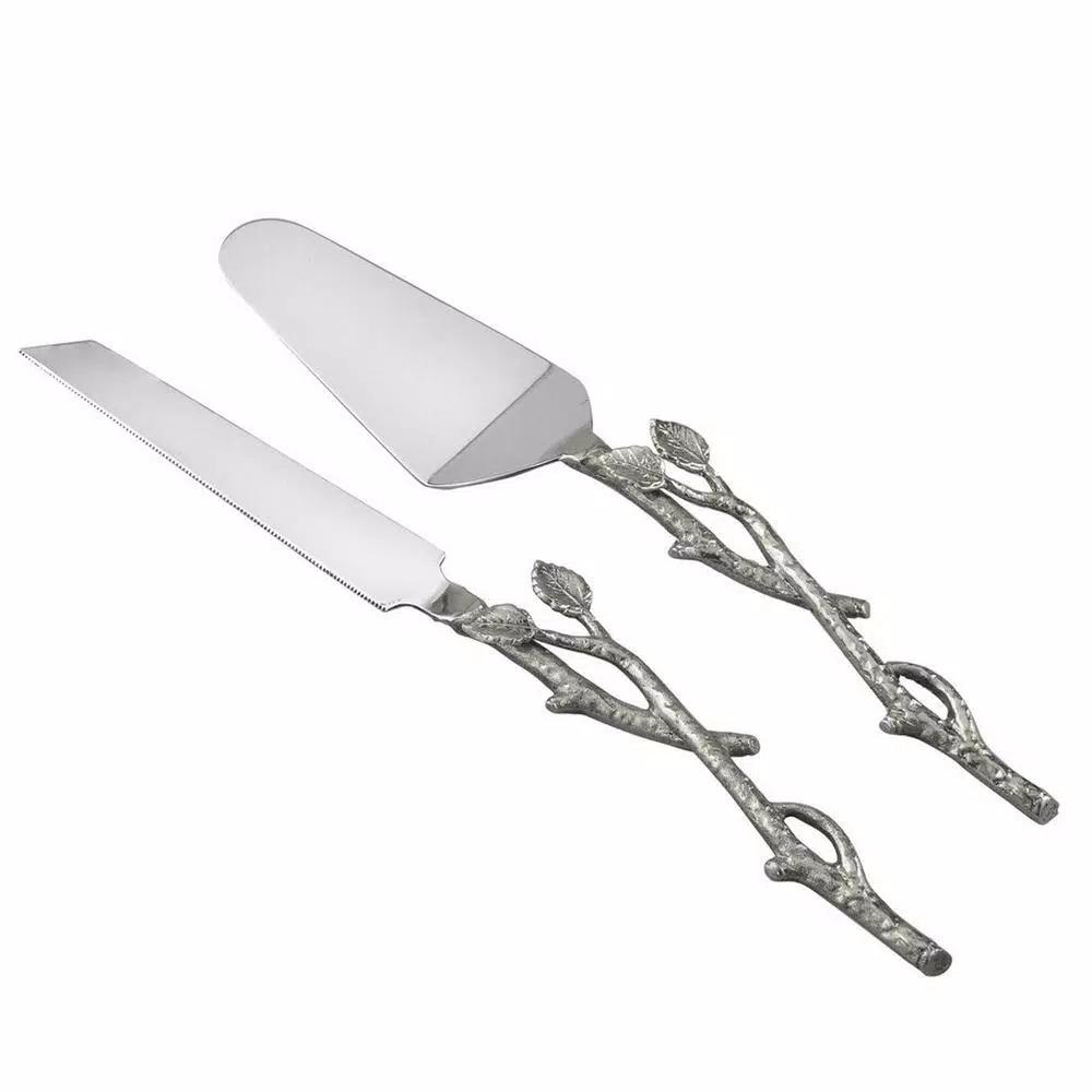 Heim Concept Silver Leaf Cake Servers, 2-Piece Stainless Steel Set