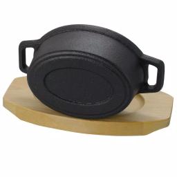 Gibson Home Campton 0.35 qt. Oval Cast Iron Mini Casserole Dish with Lid and Wood Base, Black thumbnail 2