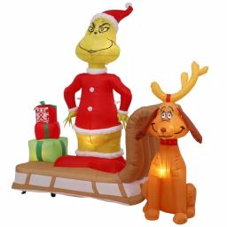 Gemmy 6 ft. Airblown Inflatable Grinch and Max on Sled Holiday Scene with LED Lights thumbnail 8
