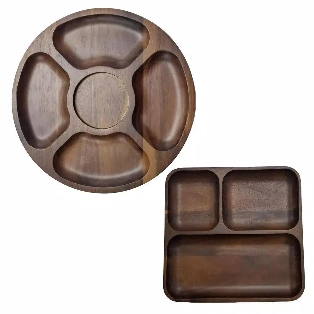 BergHOFF Acacia Natural Wood Round Serving Tray Set, 2-Piece