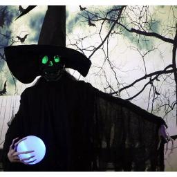 Haunted Hill Farm 7.5 ft. Animated Phantom Witch with Multi-Color LED Crystal Ball Halloween Prop thumbnail 3