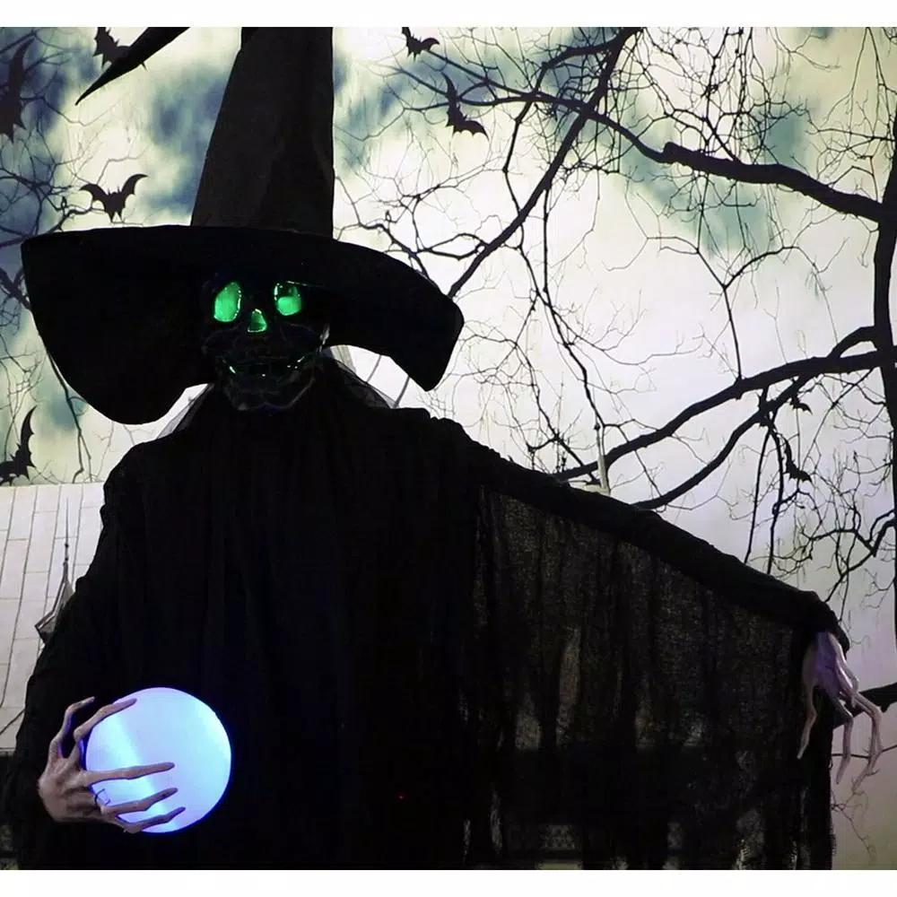 Haunted Hill Farm 7.5 ft. Animated Phantom Witch with Multi-Color LED Crystal Ball Halloween Prop