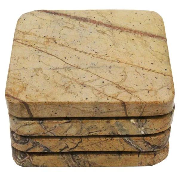 Unbranded Jodhpuri 4-Piece Brown Forest Natural Marble Coaster Set