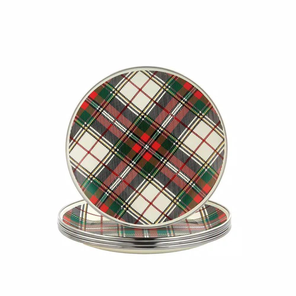Golden Rabbit Highland Plaid 8 in. Enamelware Round Salad Plate Set of 4