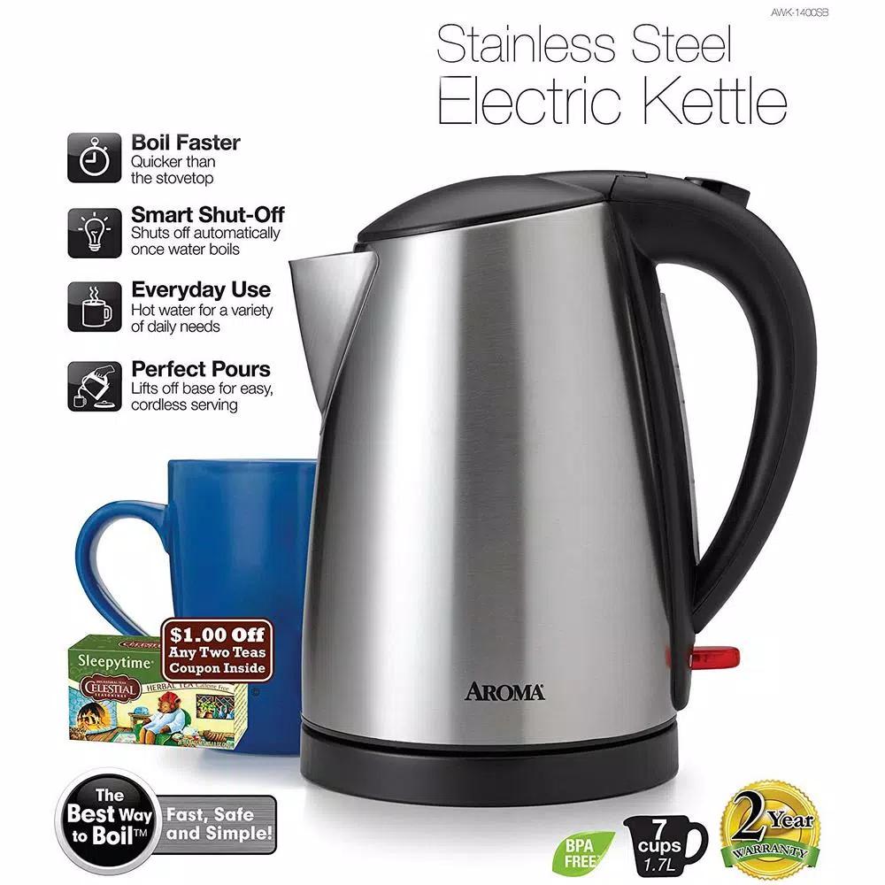 Aroma 1.7L Stainless Steel Electric Kettle, 7-Cup Capacity