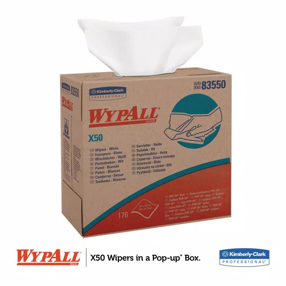 WYPAll X50 Reusable Wipes, White Pop-Up Box, 176 Count, 10 Boxes Per Carton