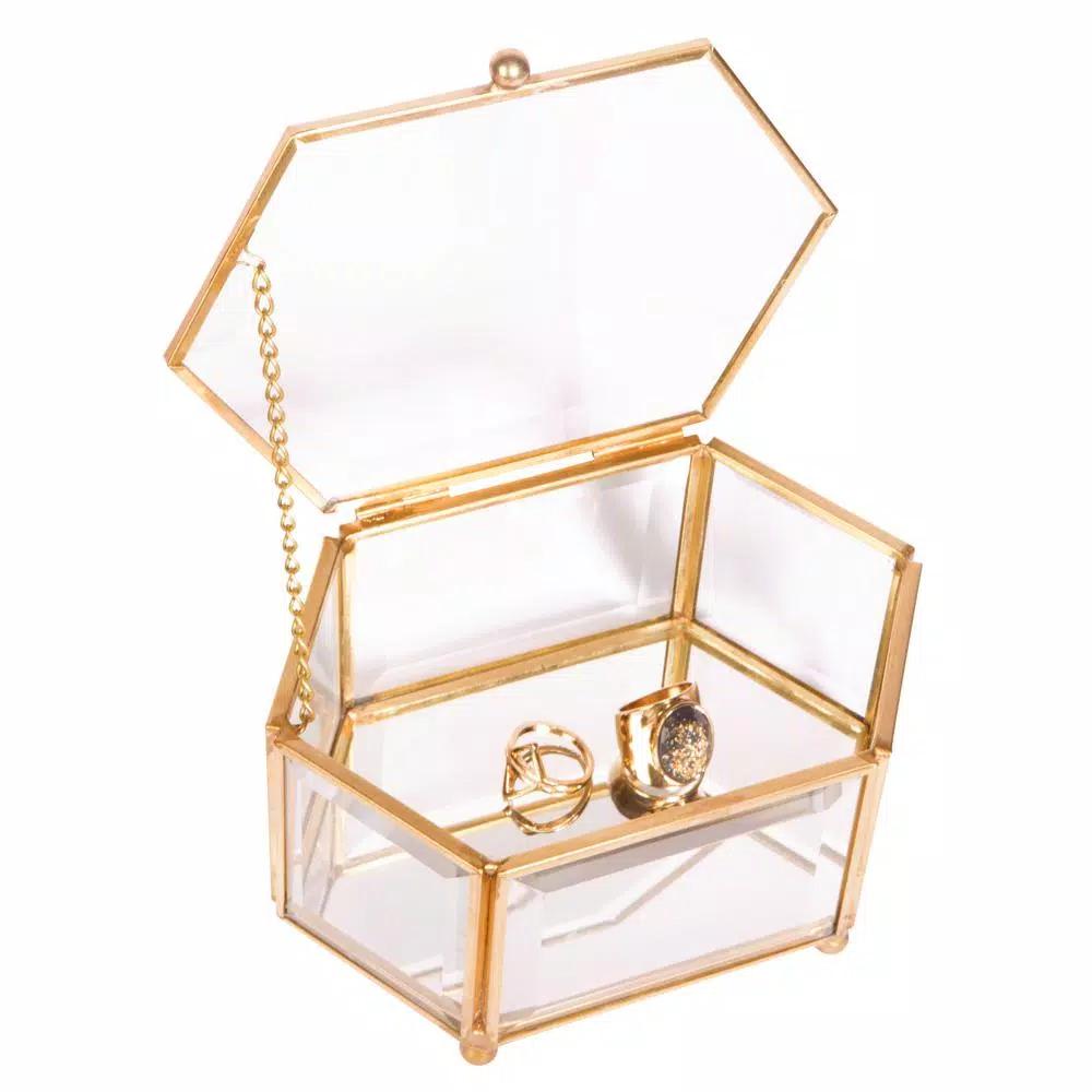 Home Details Vintage Gold Mirrored Diamond Glass Keepsake Box