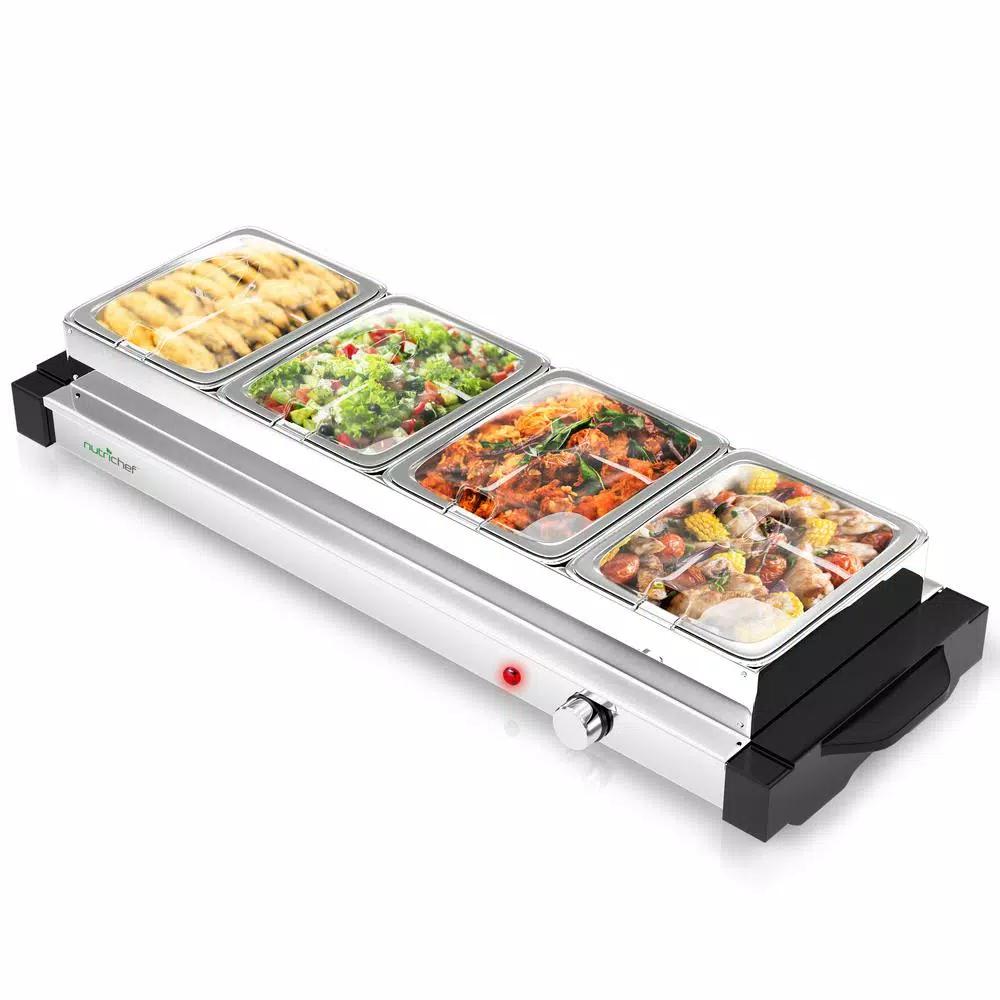 NutriChef 4-Pan Stainless Steel Electric Buffet Server Food Warming Tray Station
