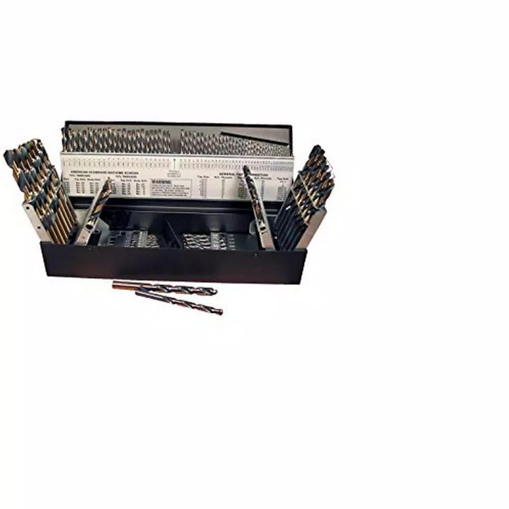 Viking Drill and Tool 115-Piece High Speed Steel Twist Drill Bit Set, 3/8 in. Reduced Shank, 135° Split Point