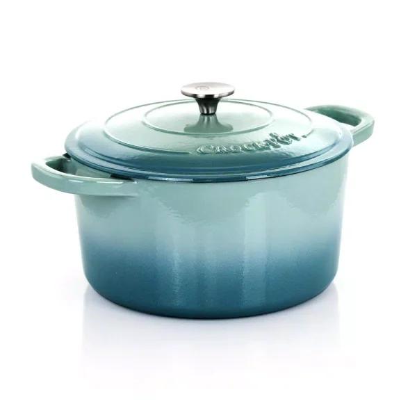 Crock-Pot Artisan 7 Qt. Enameled Cast Iron Round Dutch Oven with Lid, Aqua Blue