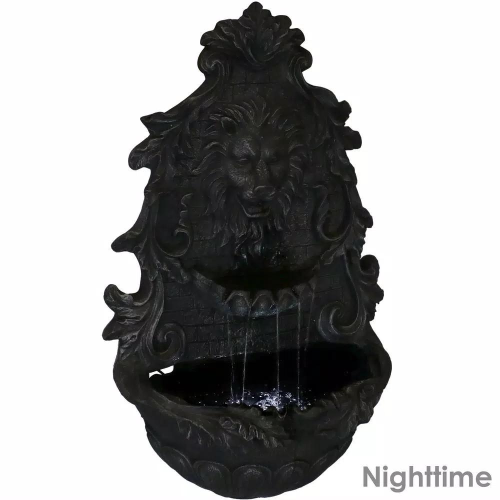 Sunnydaze Decor 30 in. Stoic Courage Lion Head Solar Wall Fountain with Battery Backup
