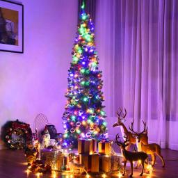 Costway 7.5 ft. Pre-Lit Slim Pencil Artificial Christmas Tree with 350 Multi-Color LED Lights thumbnail 8