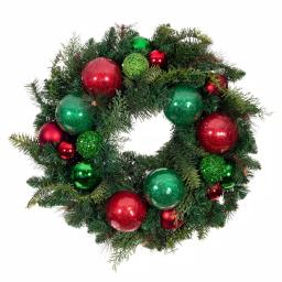 Village Lighting Company 24 in. Red and Green Christmas Cheer Artificial Pine Wreath with Ornaments thumbnail 1