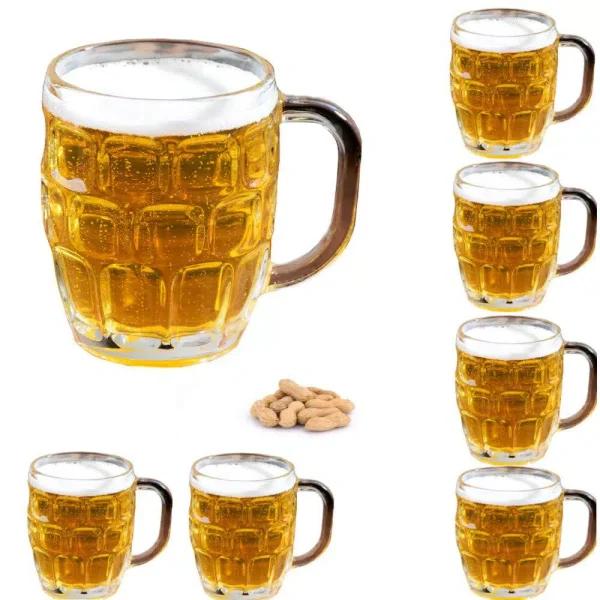 LavoHome 16 oz Clear Dimple Stein Beer Glass Mugs with Large Handle, Set of 6