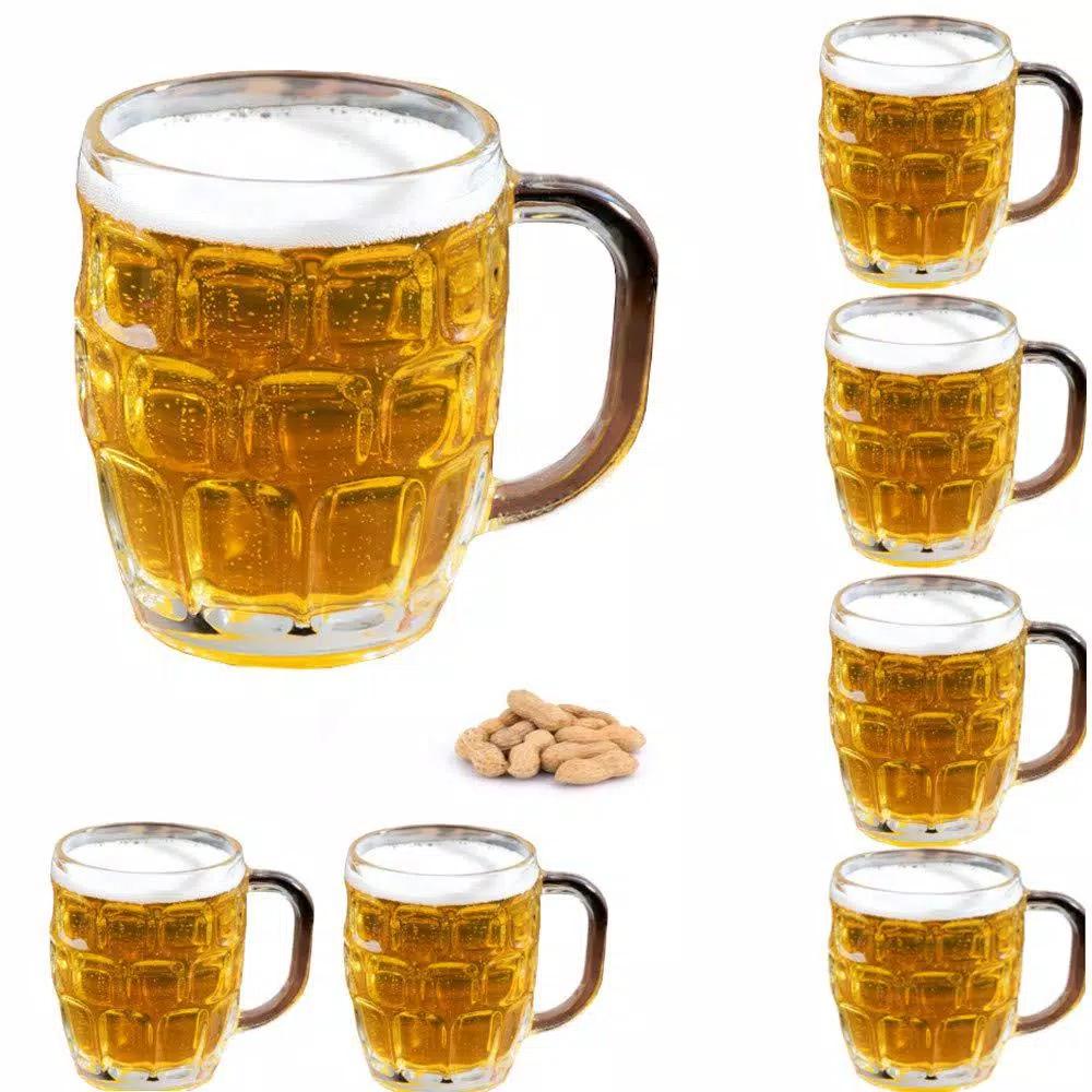 LavoHome 16 oz Clear Dimple Stein Beer Glass Mugs with Large Handle, Set of 6