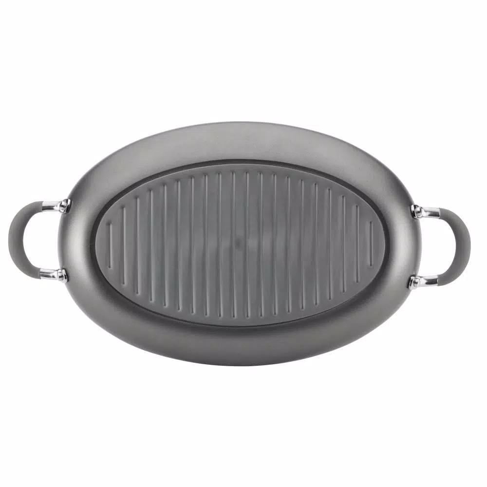 Circulon Elementum 15 in. Hard-Anodized Aluminum Nonstick Oval Grill Pan, Oyster Gray
