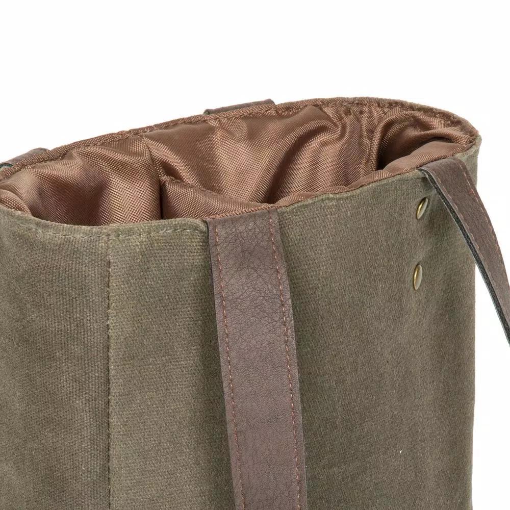 Picnic Time Khaki Green Waxed Canvas 2-Bottle Insulated Wine and Cheese Tote Bag