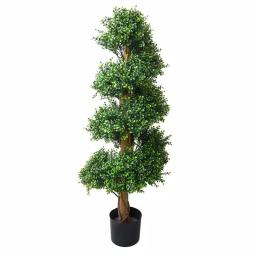 Earth Worth 48 in. Artificial Boxwood Topiary Tree - UV-Resistant Spiral Potted Plant thumbnail 1