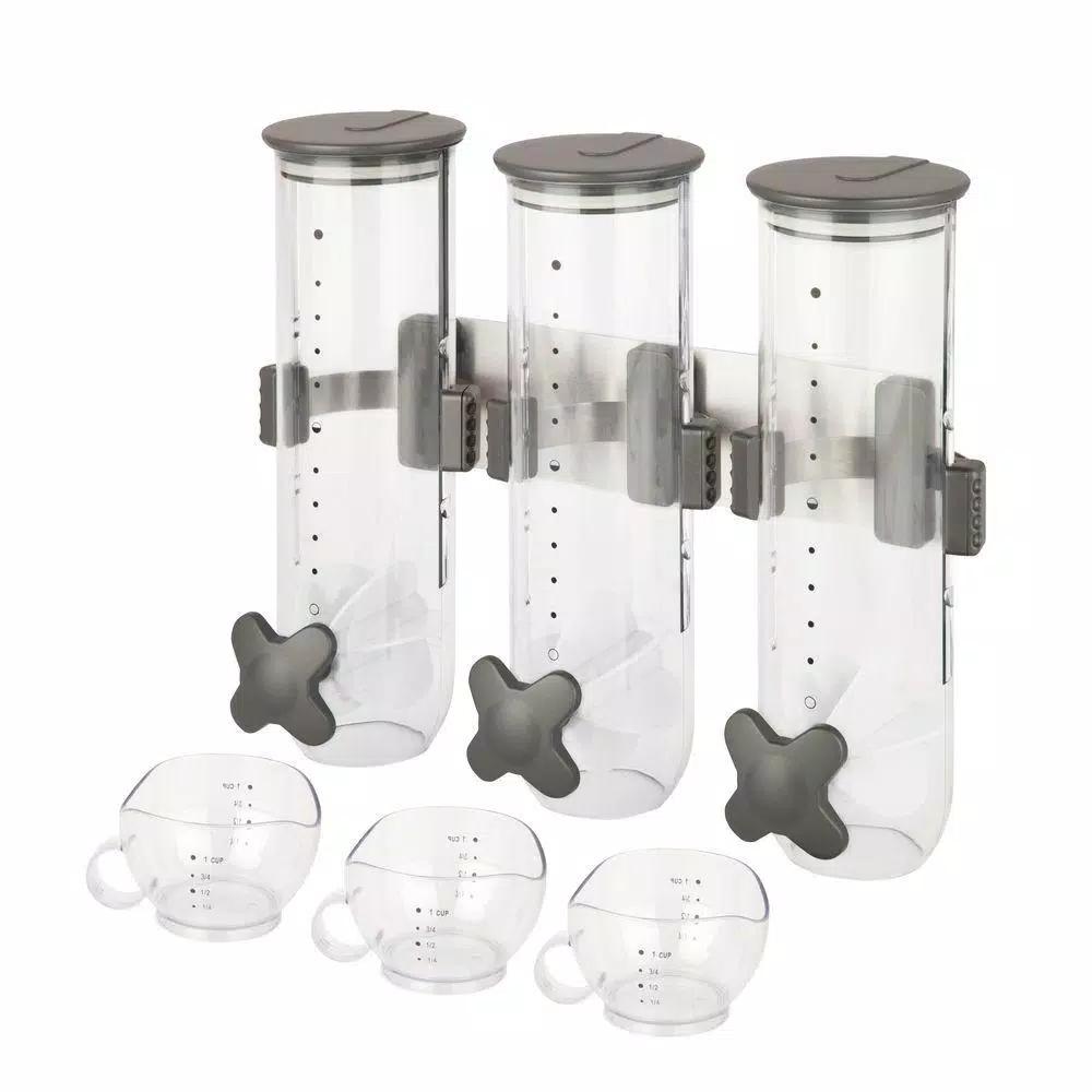 Honey-Can-Do SmartSpace Edition Wall-Mounted Triple Cereal Dispenser - Stainless Steel Dry Food Dispenser