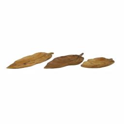 LITTON LANE Large Rustic Leaf-Shaped Natural Teak Wood Serving Trays, Set of 3 thumbnail 2