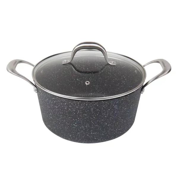 masterpan Granite Ultra 5 qt. Cast Aluminum Nonstick Stock Pot with Glass Lid, Black Marble