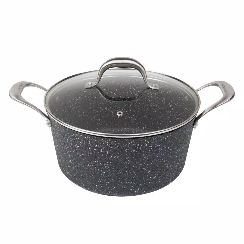 masterpan Granite Ultra 5 qt. Cast Aluminum Nonstick Stock Pot with Glass Lid, Black Marble