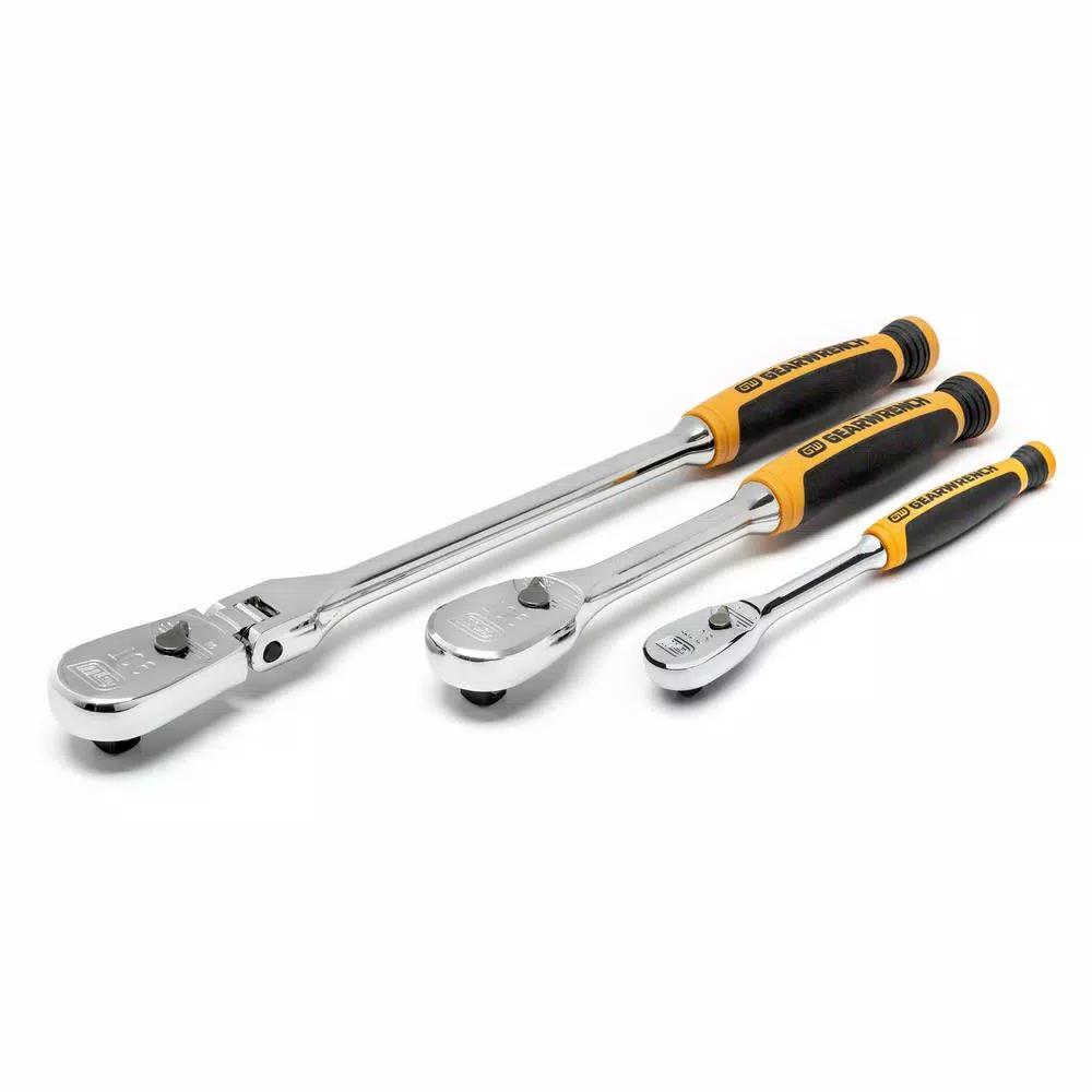 GEARWRENCH 3-Piece 90-Tooth Dual Material Teardrop Ratchet Set, 1/4 in. and 3/8 in. Drive