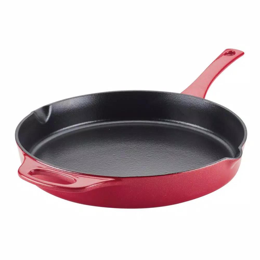 Rachael Ray 12 in. Cast Iron Nonstick Skillet, Red Shimmer Enamel