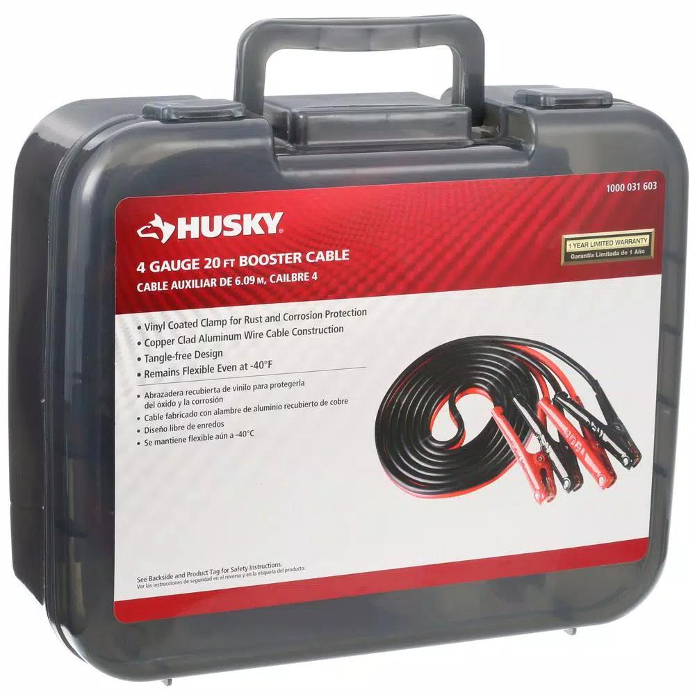 Husky 20 ft. 4-Gauge Battery Booster Cables, 250 A, Copper Clad Aluminum