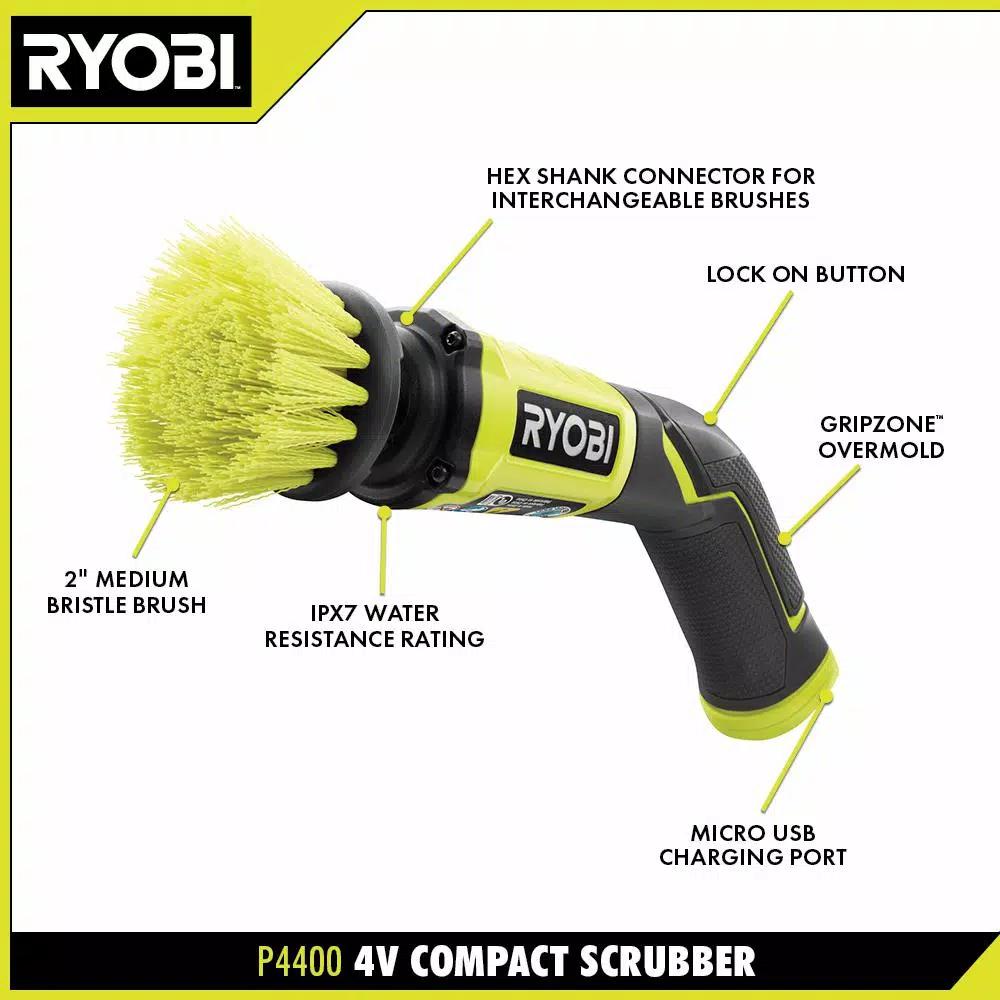 RYOBI 4V Cordless Compact Scrubber with Hex Shank Compatibility