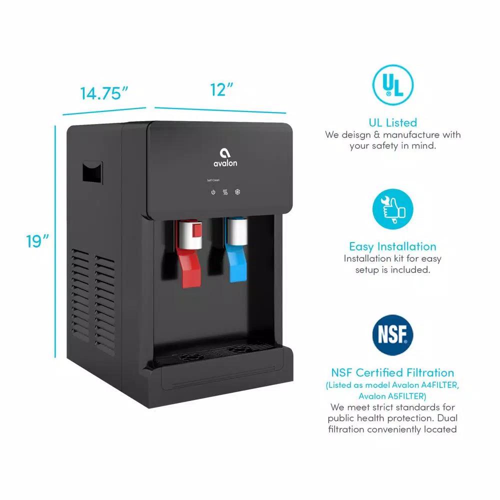 Avalon Bottleless Countertop Water Cooler Dispenser, Hot & Cold, Self-Cleaning, Black