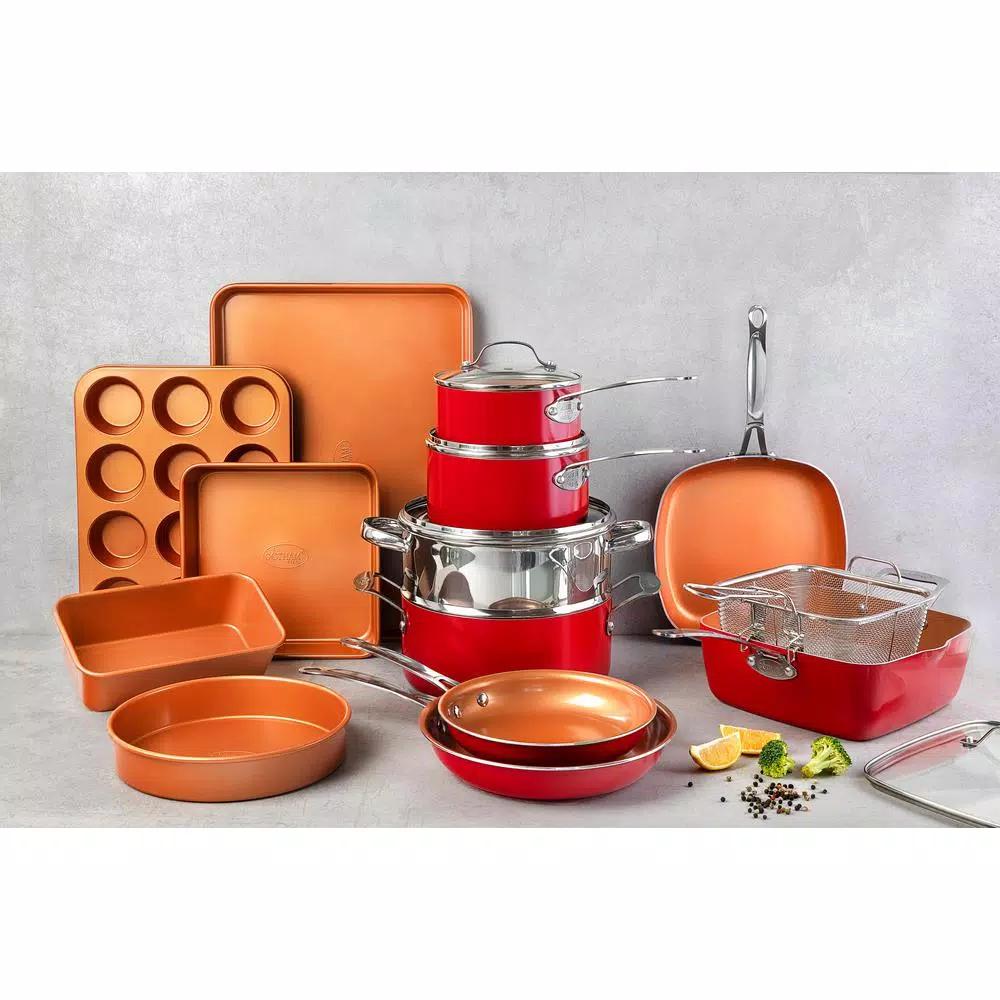 Gotham Steel 20-Piece Ti-Ceramic Nonstick Cookware and Bakeware Set, Red