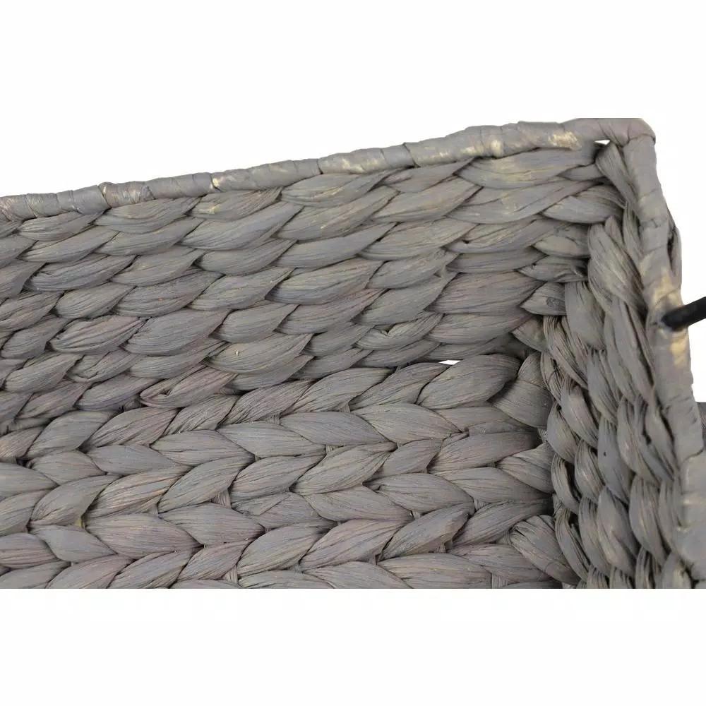 LITTON LANE Nesting Gray Seagrass Basket Trays with Black Metal Handles, Set of 3