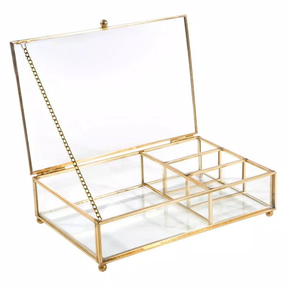 Home Details Vintage 4-Compartment Gold Glass Keepsake Box