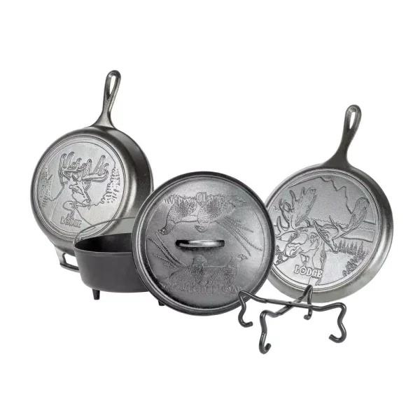 Lodge Wildlife Series 5-Piece Cast Iron Cookware Set with Moose, Deer, and Pheasant Designs