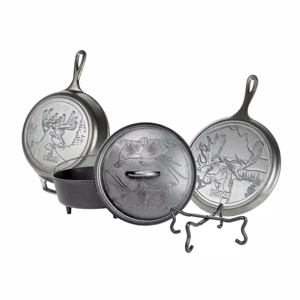 Lodge Wildlife Series 5-Piece Cast Iron Cookware Set with Moose, Deer, and Pheasant Designs