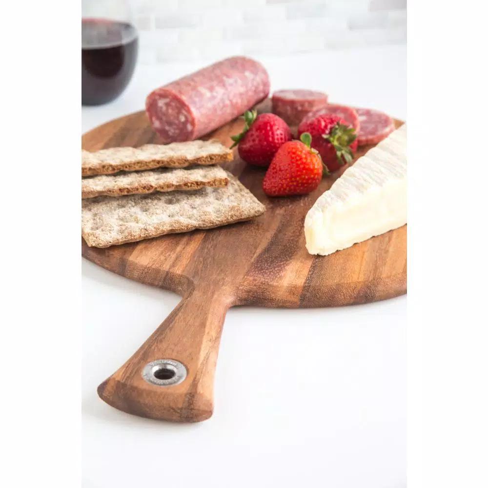 Ironwood Handcrafted Acacia Wood Round Cheese Board and Serving Paddle, 16-inch