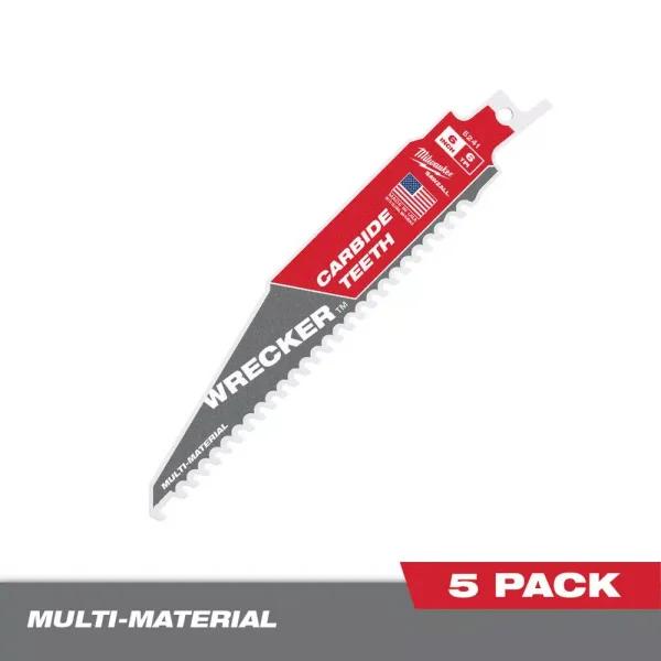 Milwaukee WRECKER 6 in. 6 TPI Carbide Teeth Multi-Material Reciprocating Saw Blade (5-Pack)