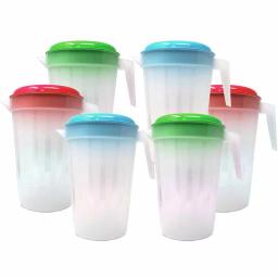 LavoHome 1 Gallon Clear Plastic Pitcher Jugs with Lids, 6-Pack, Assorted Colors thumbnail 1