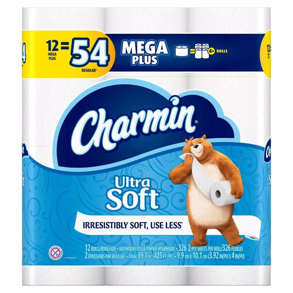 Charmin Ultra Strong Toilet Paper, Mega Plus Rolls, 12 Count
