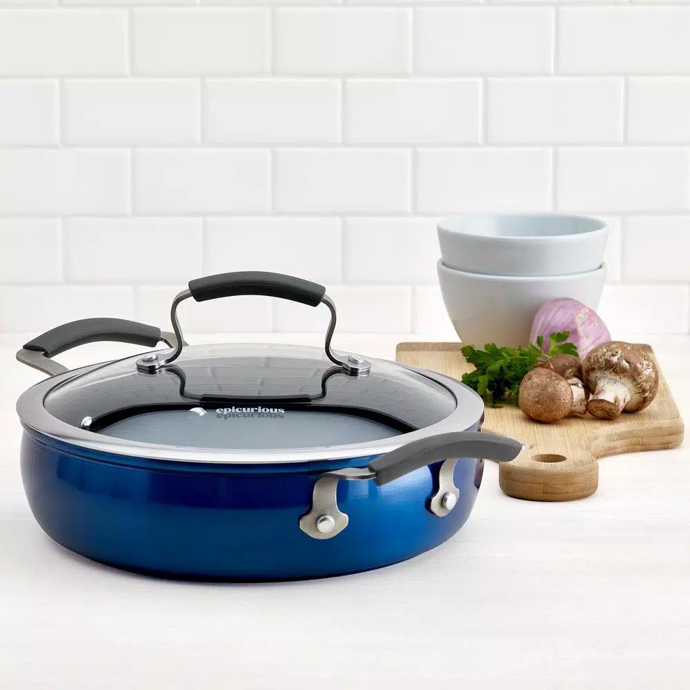 Epicurious 3 Qt. Hard-Anodized Aluminum Nonstick Saute Pan with Glass Lid, Blue