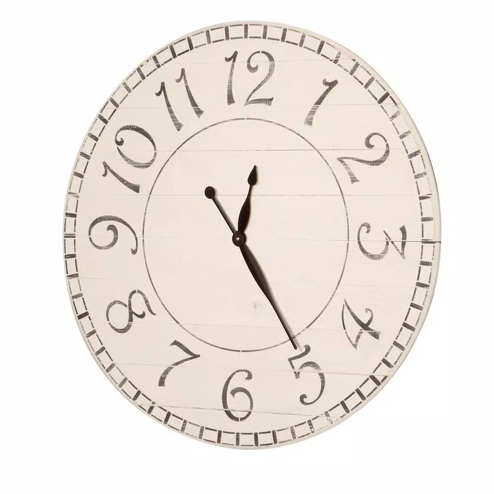 BrandtWorks 36 in. Oversized Antique White Farmhouse Wall Clock with Wood Slat Construction