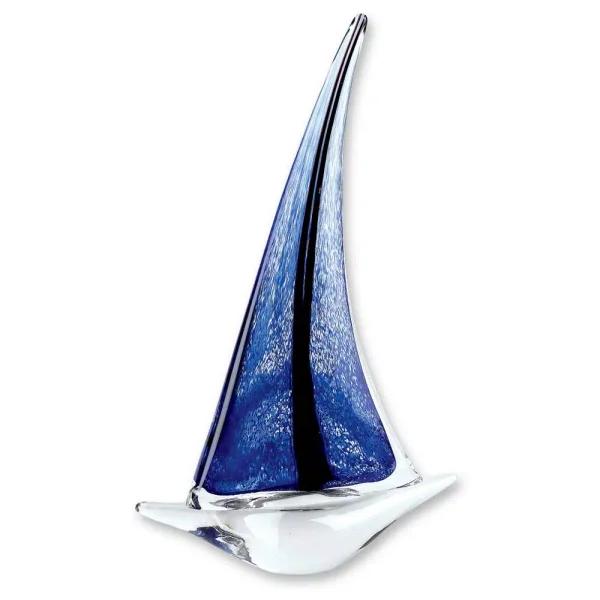 Badash Crystal Murano Style Art Glass 14 in. Abstract Sailboat Sculpture - Rich Blue