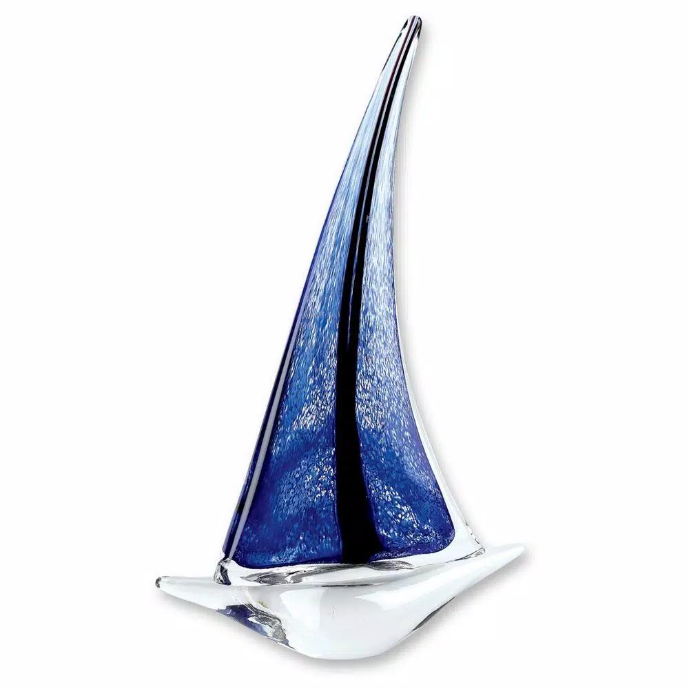 Badash Crystal Murano Style Art Glass 14 in. Abstract Sailboat Sculpture - Rich Blue