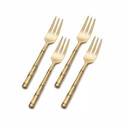 Wallace Gold-Plated Bamboo Design 18/10 Stainless Steel Cocktail Fork Set, Service for 4 thumbnail 2