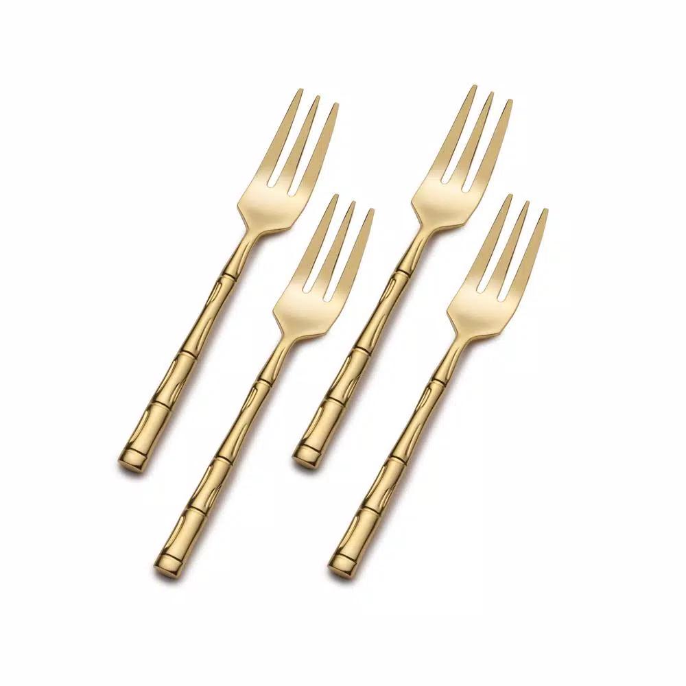 Wallace Gold-Plated Bamboo Design 18/10 Stainless Steel Cocktail Fork Set, Service for 4