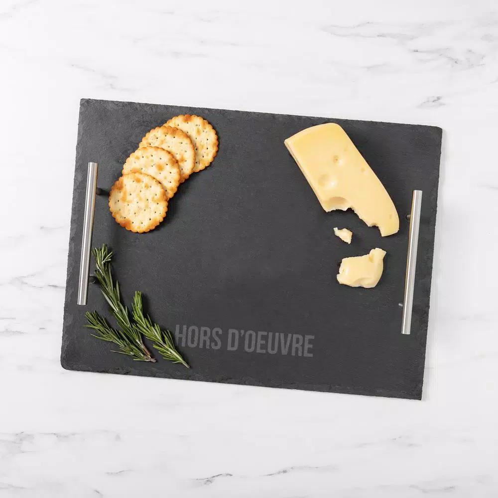 Cathy's Concepts Natural Slate Serving Tray with Metal Handles, 15.75 in. Rectangular Appetizer Board