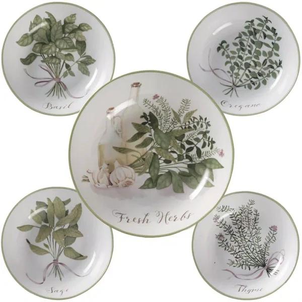 Certified International Fresh Herbs Multi-Colored Ceramic Pasta Bowl Set, 5-Piece